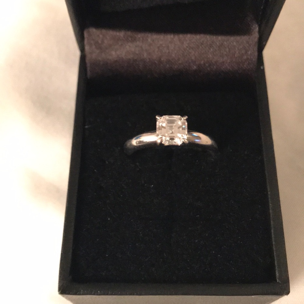 Diamonique Asher cut ring